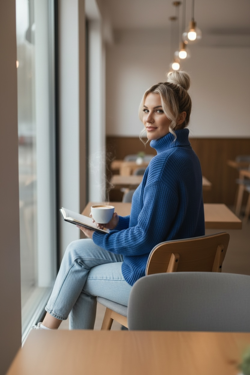 &Me Cobalt Ribbed Turtleneck Knit Sweater