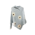 Blue Daisy Knit Oversized Poncho Sweater
