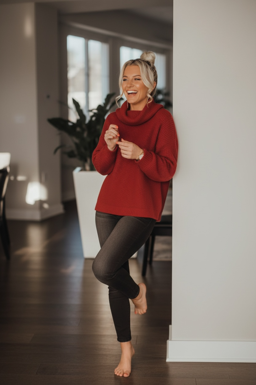 Ava & Eva Red Turtleneck Knit Sweater