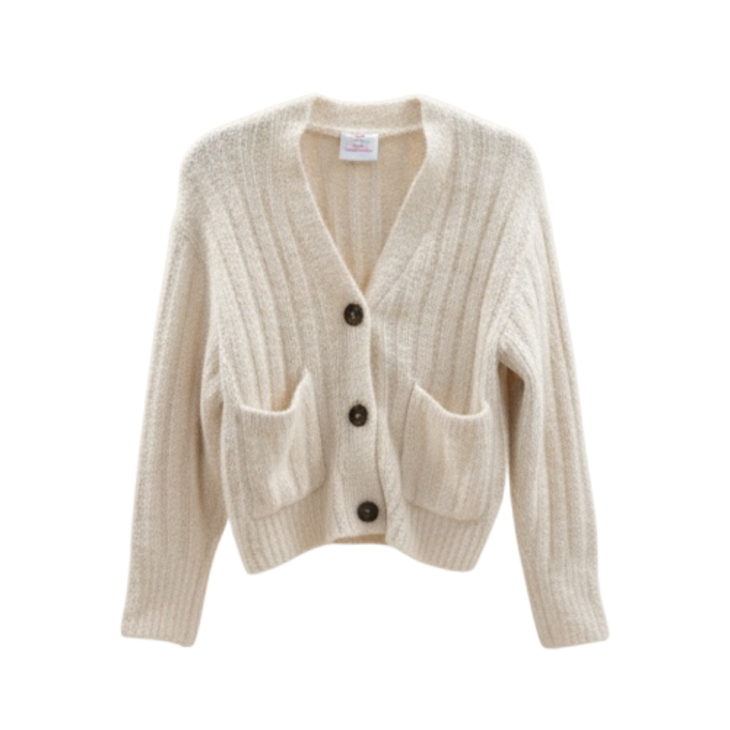 Mini Mango Cream Ribbed Knit Button Cardigan
