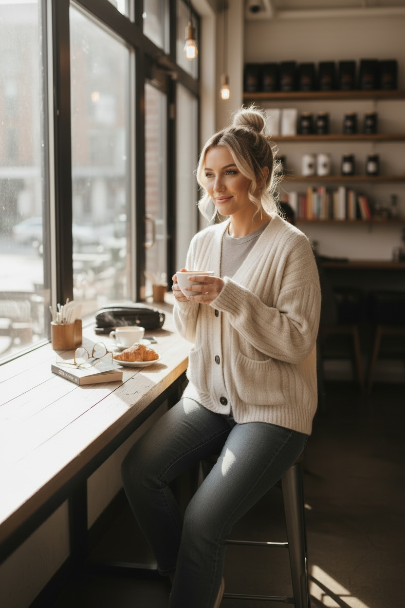 Mini Mango Cream Ribbed Knit Button Cardigan