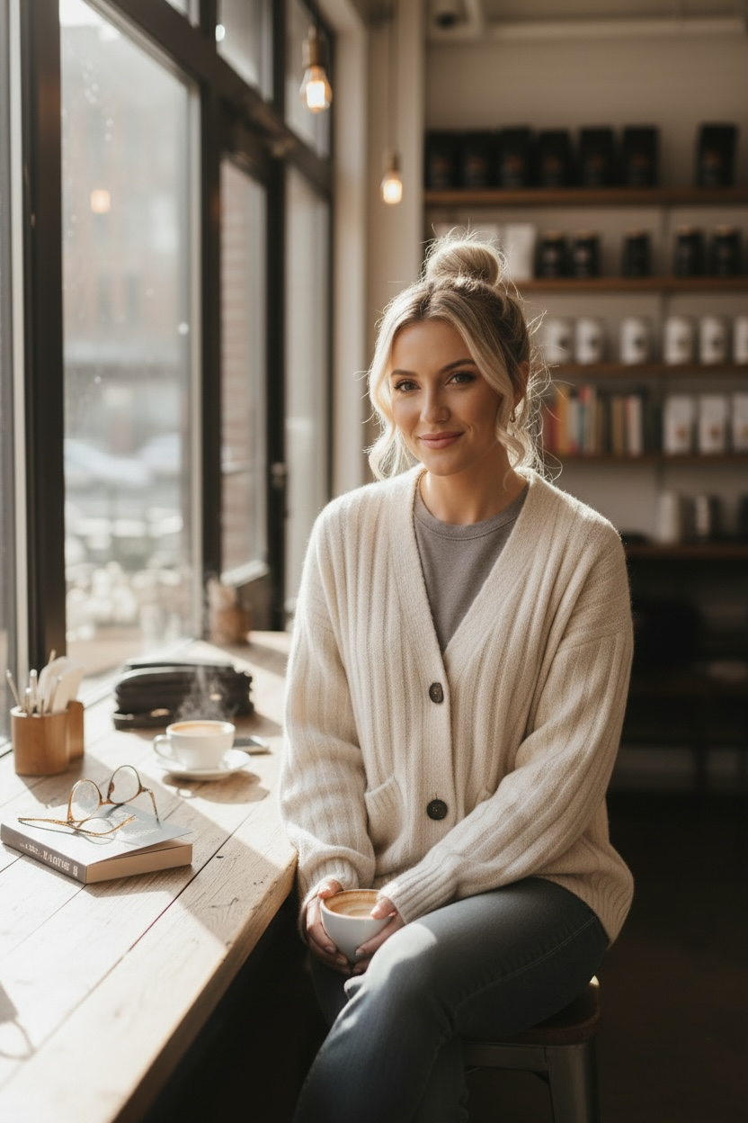 Mini Mango Cream Ribbed Knit Button Cardigan