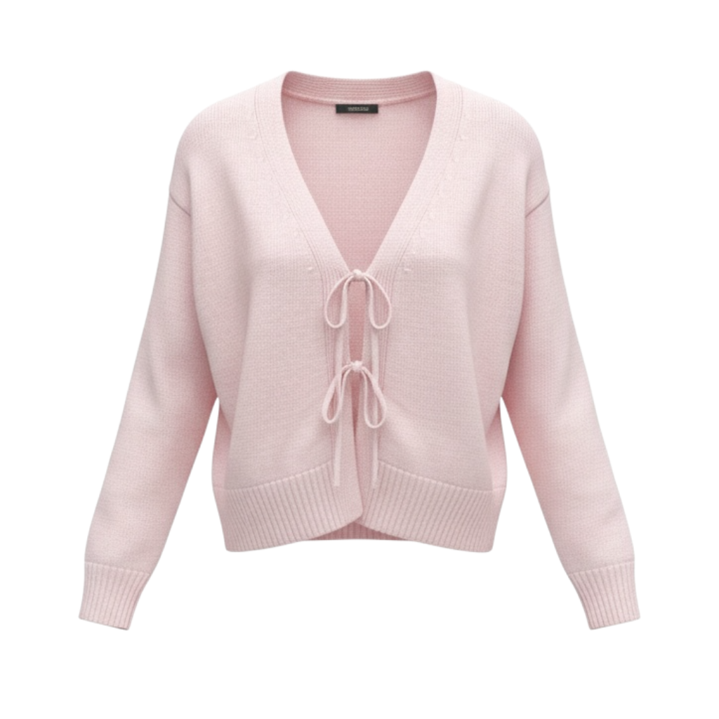 Soft Pink Tie-Front Knit Cardigan