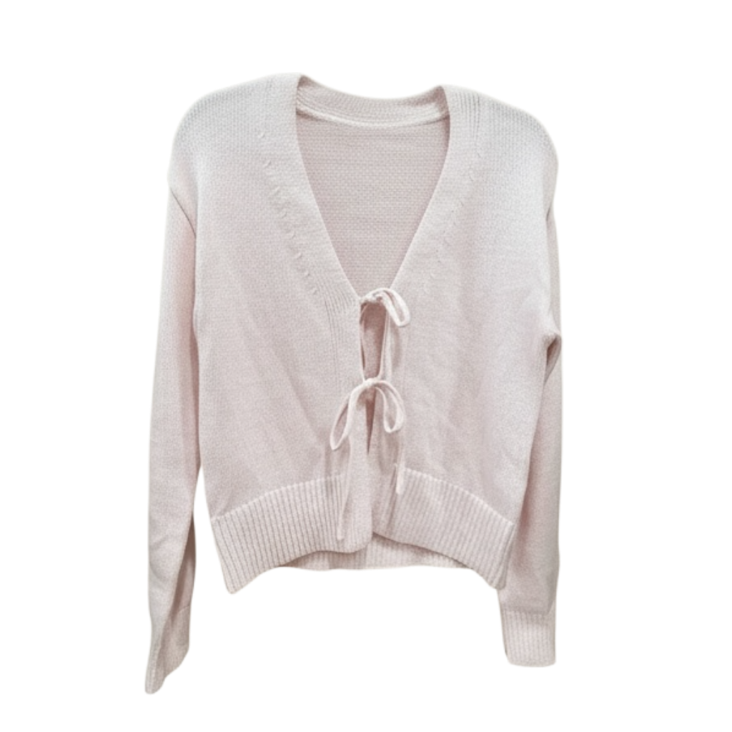 Soft Pink Tie-Front Knit Cardigan
